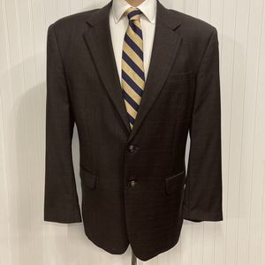 JOS A BANK Blazer Mens 44 Dark Brown Plaid Windowpane Sport Coat Wool Jacket 44L